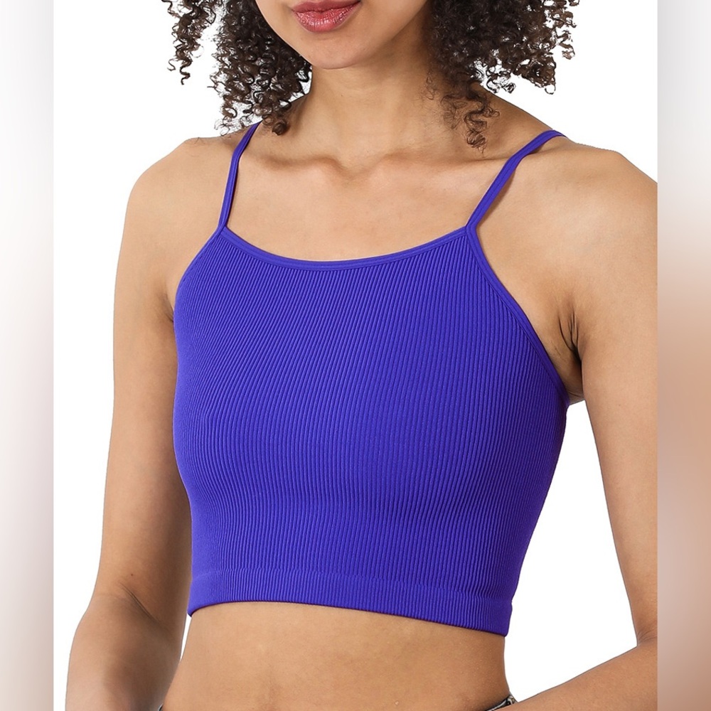Bright blue daily seamless ribbed crop cami (L/XL)